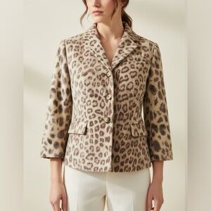 Talbots Women’s Animal Print Soft Velvet Blazer in Brown & Tan Sz 4 Petite
